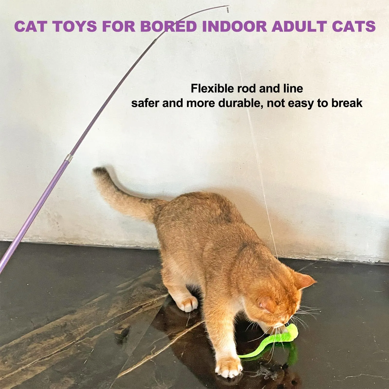 11PCS Cat Wand Toy, Cat Toys Interactive for Indoor Cats, 2 Retractable Cat Wand, 7 Worm Cat Teaser Toys and 1 Plush Fish Cat Toy, Cat Feather Toys for Play Chase Exercise with Kitten, Extra 1 Line