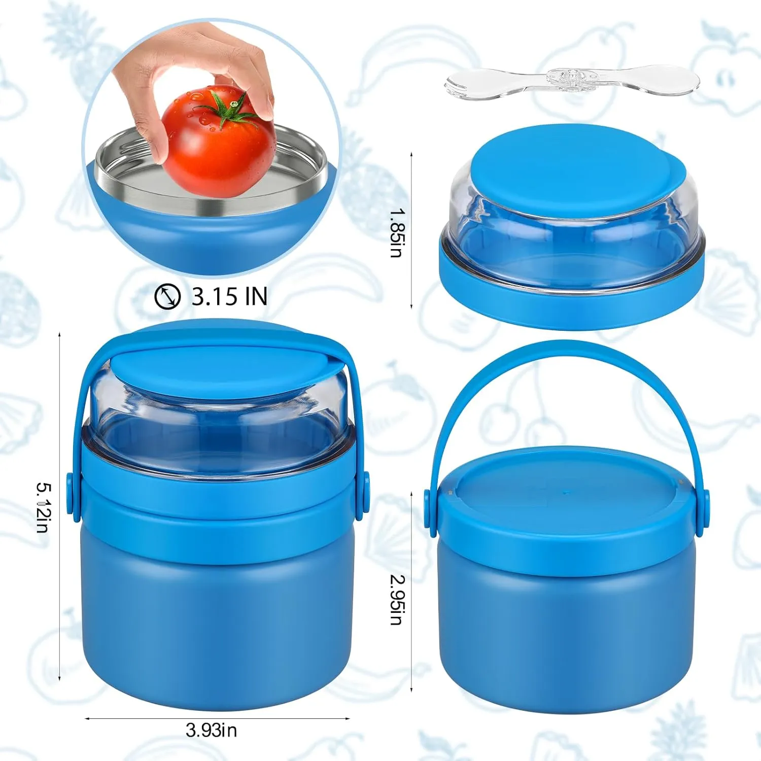 2 in 1 Double Insulated Food Jar 8oz Soup Thermo with Snack Container Kids Thermo for Hot Food Lunch Containers Wide Mouth Vacuum Stainless Steel Leak Proof for School Travel(Blue)