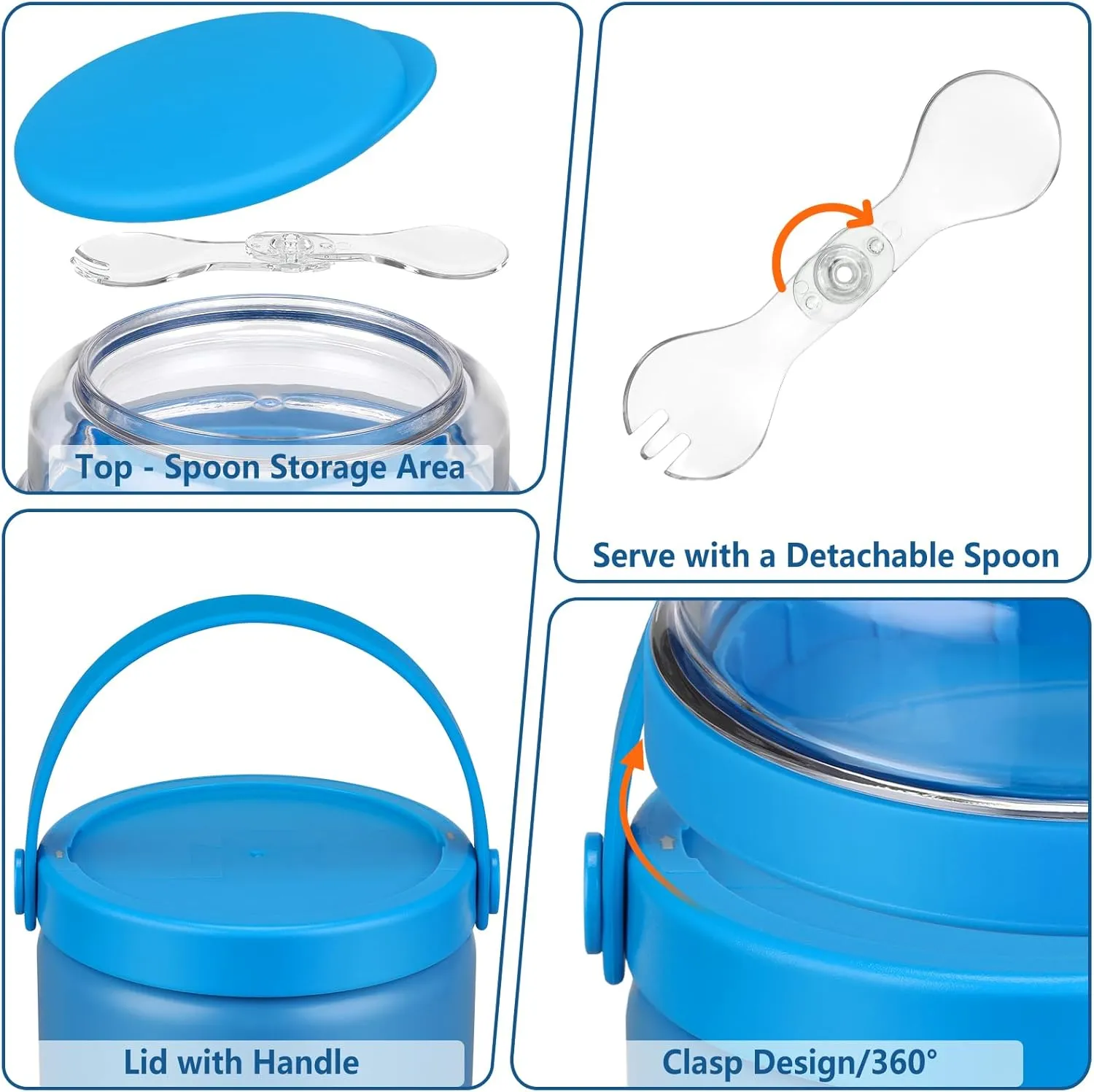 2 in 1 Double Insulated Food Jar 8oz Soup Thermo with Snack Container Kids Thermo for Hot Food Lunch Containers Wide Mouth Vacuum Stainless Steel Leak Proof for School Travel(Blue)