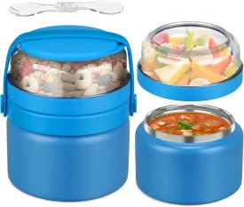 2 in 1 Double Insulated Food Jar 8oz Soup Thermo with Snack Container Kids Thermo for Hot Food Lunch Containers Wide Mouth Vacuum Stainless Steel Leak Proof for School Travel(Blue)