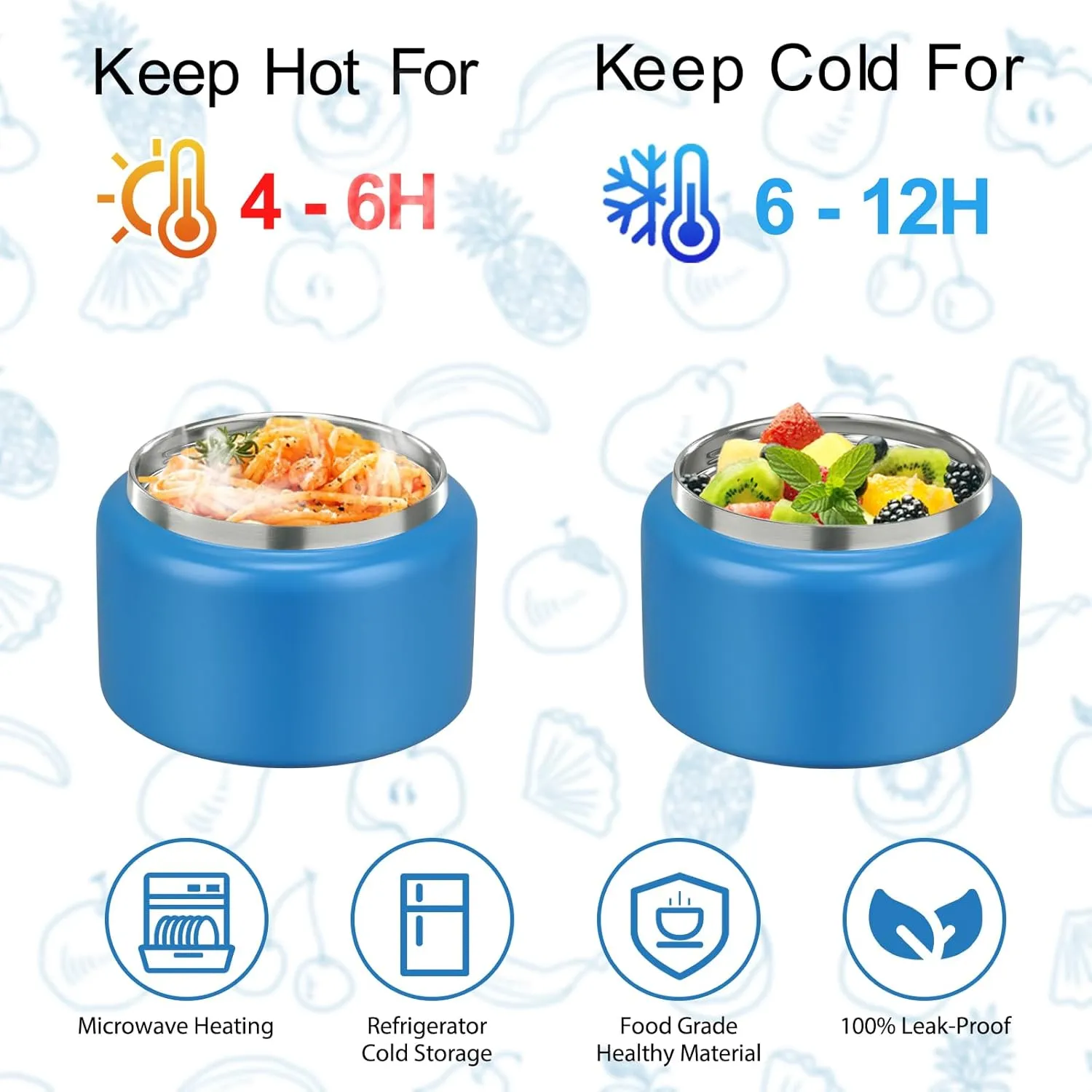 2 in 1 Double Insulated Food Jar 8oz Soup Thermo with Snack Container Kids Thermo for Hot Food Lunch Containers Wide Mouth Vacuum Stainless Steel Leak Proof for School Travel(Blue)