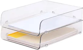 2 Pack Paper Organizer for Desk,Clear Stackable Paper Sray, Office Desk Organizer for Notes, Pens, File, Document, Paper Holder 