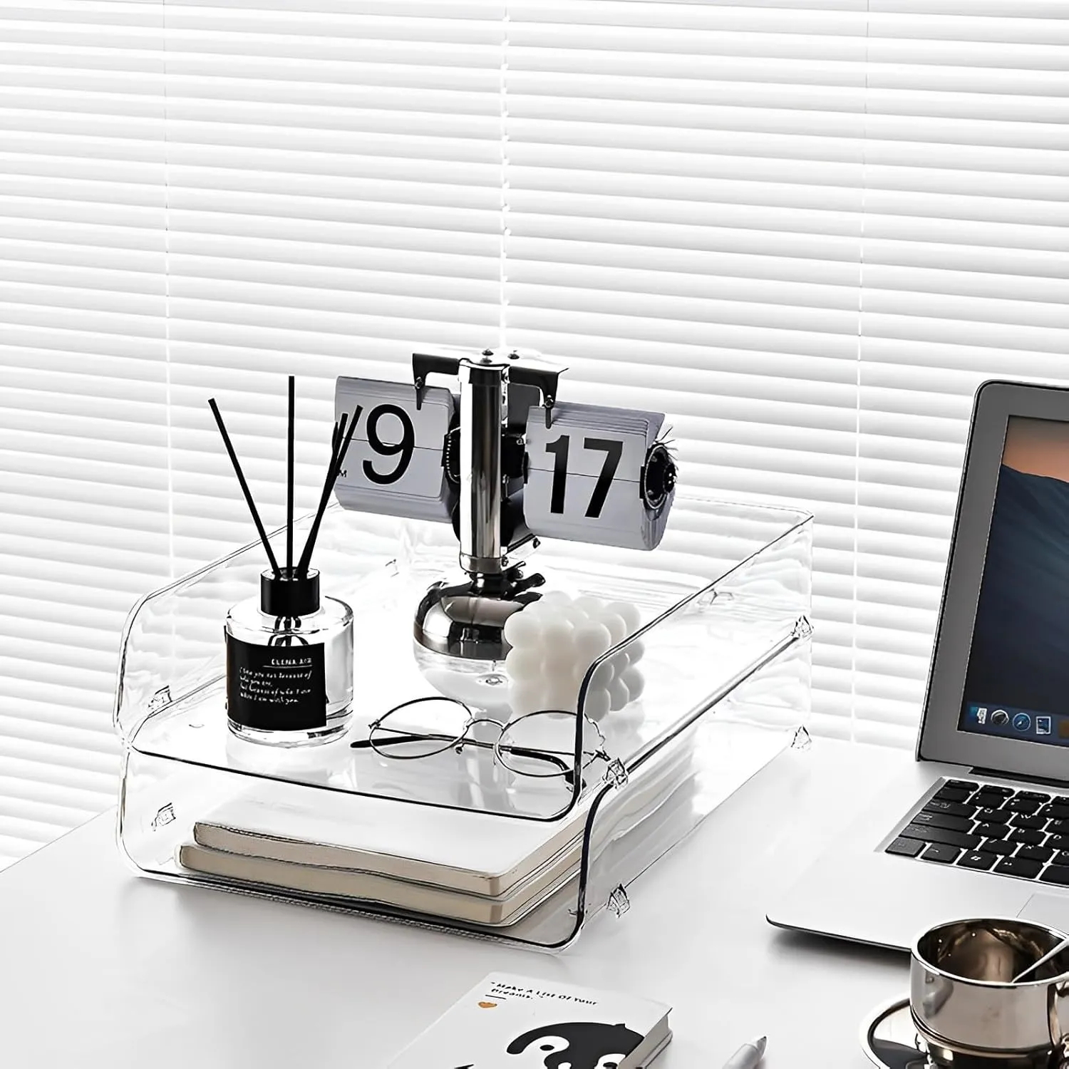 2 Pack Paper Organizer for Desk,Clear Stackable Paper Sray, Office Desk Organizer for Notes, Pens, File, Document, Paper Holder 