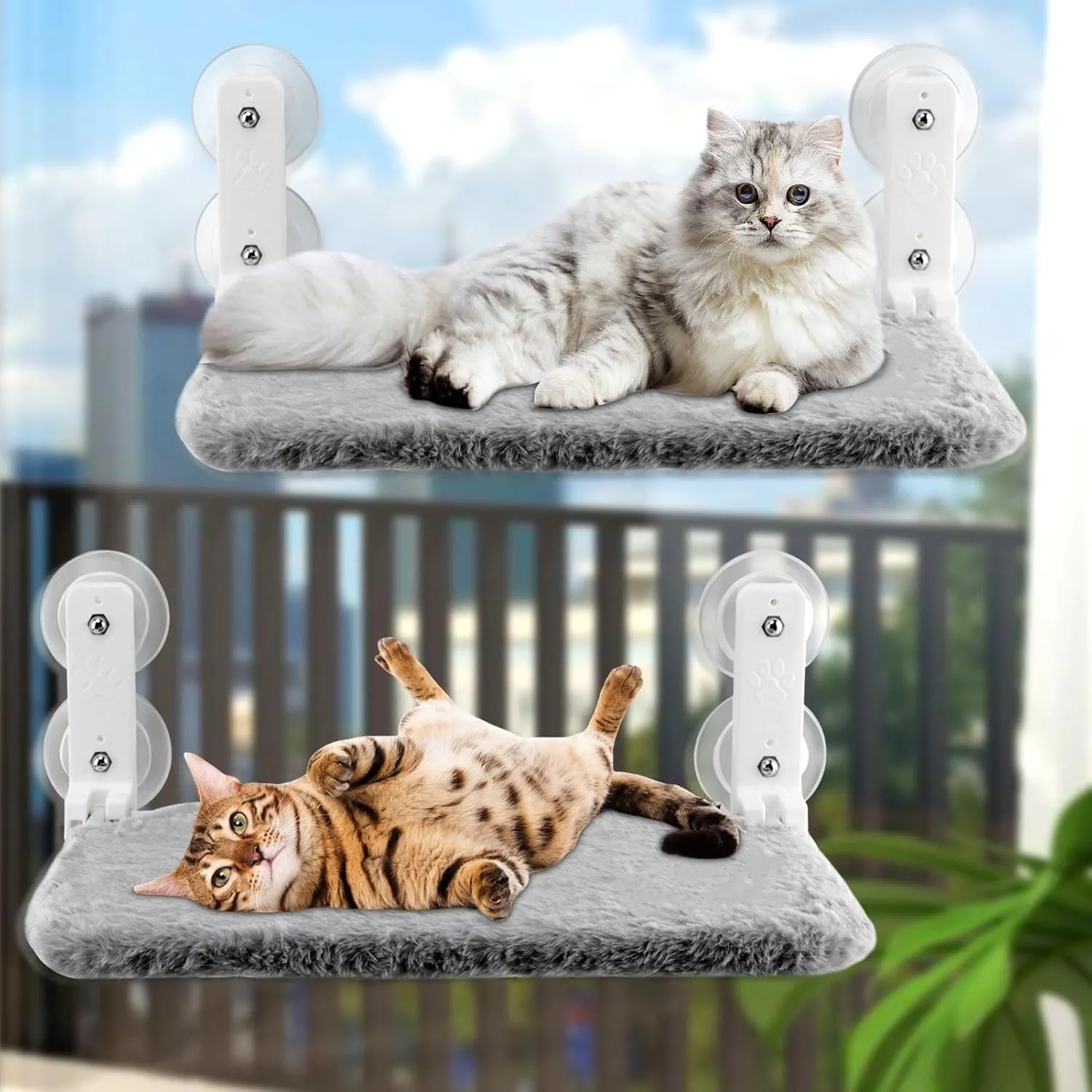 2PC Cordless Cat Window Perch with 4 Suction Cups,Cat Hammock Foldable Cat Window Hammock,Solid Metal Frame Cat Window Bed,Cat Hammock for Cats Inside(L :for Pets Within 10 kg)