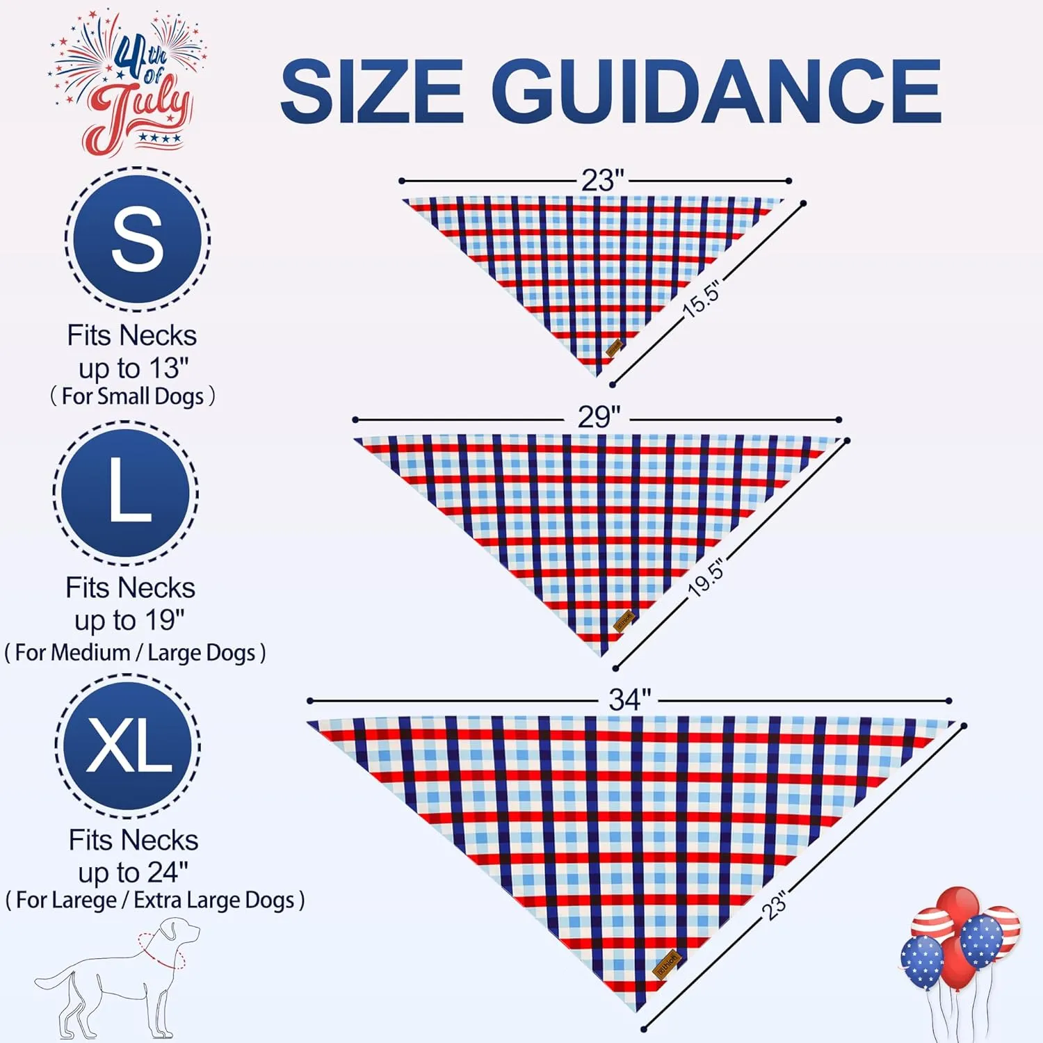 4th of July Dog Bandanas - 2 Pack Reversible American Flag Pet Scarf for Boy and Girl | Premium Durable Fabric | Plaid Patriotic Bandana for Small Medium Large and Extra Large Dogs (Large)