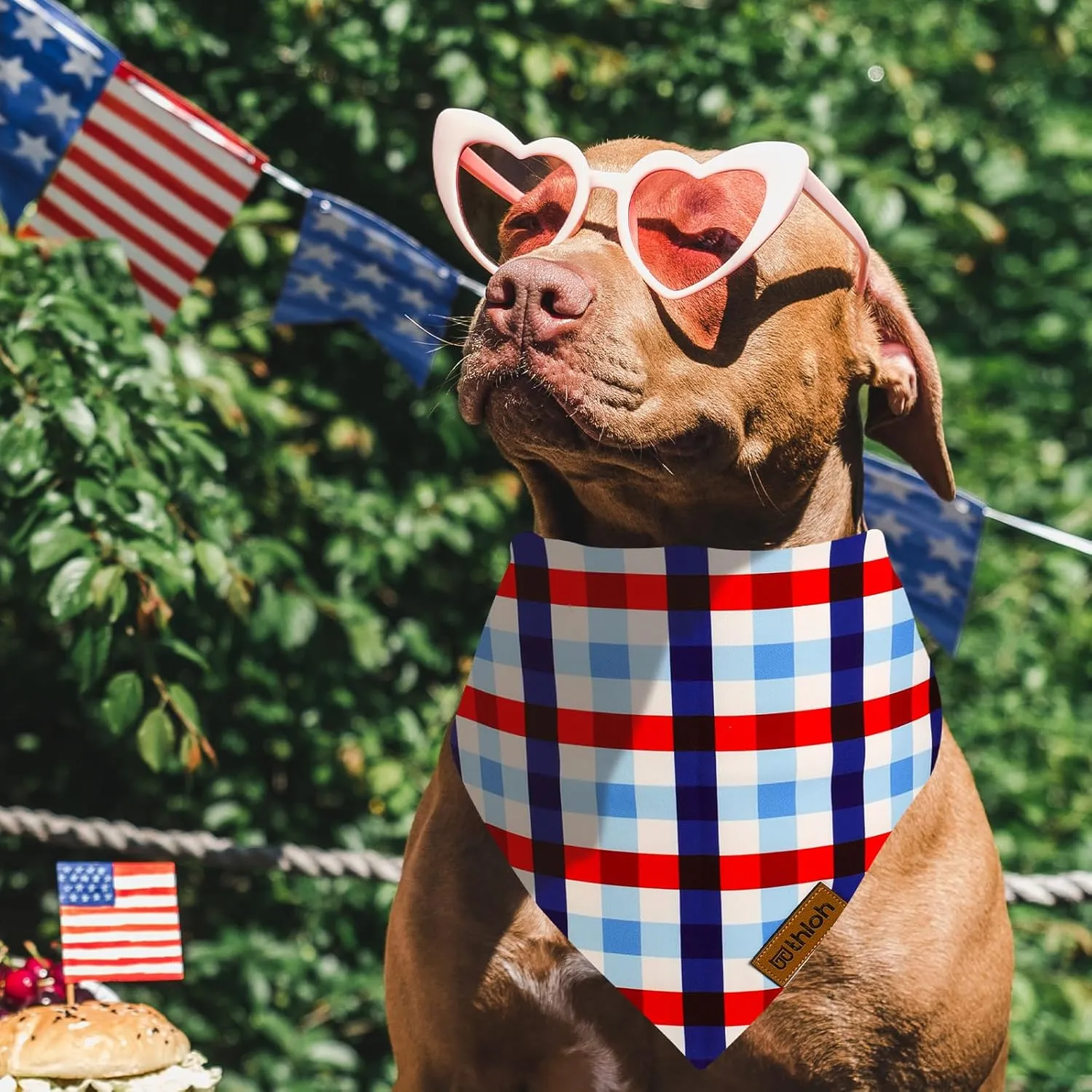 4th of July Dog Bandanas - 2 Pack Reversible American Flag Pet Scarf for Boy and Girl | Premium Durable Fabric | Plaid Patriotic Bandana for Small Medium Large and Extra Large Dogs (Large)