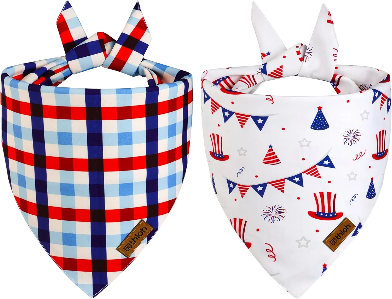 4th of July Dog Bandanas - 2 Pack Reversible American Flag Pet Scarf for Boy and Girl | Premium Durable Fabric | Plaid Patriotic Bandana for Small Medium Large and Extra Large Dogs (Large)