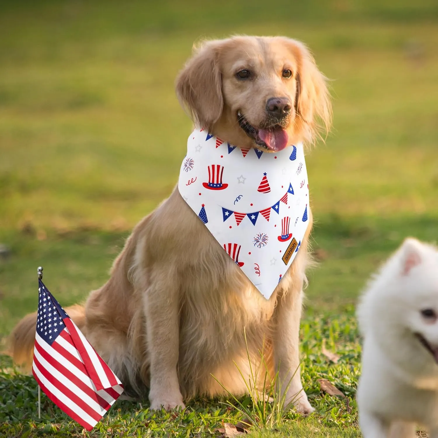 4th of July Dog Bandanas - 2 Pack Reversible American Flag Pet Scarf for Boy and Girl | Premium Durable Fabric | Plaid Patriotic Bandana for Small Medium Large and Extra Large Dogs (Large)