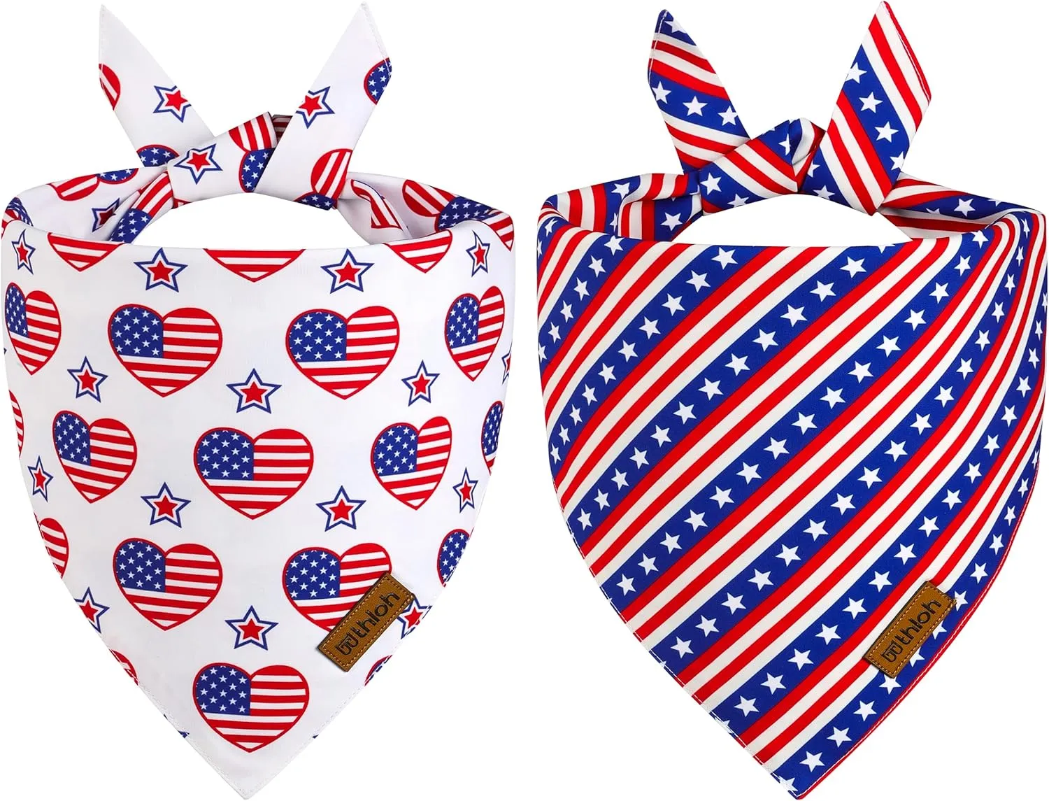 4th of July Dog Bandanas - 2 Pack Reversible American Flag Pet Scarf for Boy and Girl | Premium Durable Fabric | Stripe Patriotic Bandana for Small Medium Large Dogs