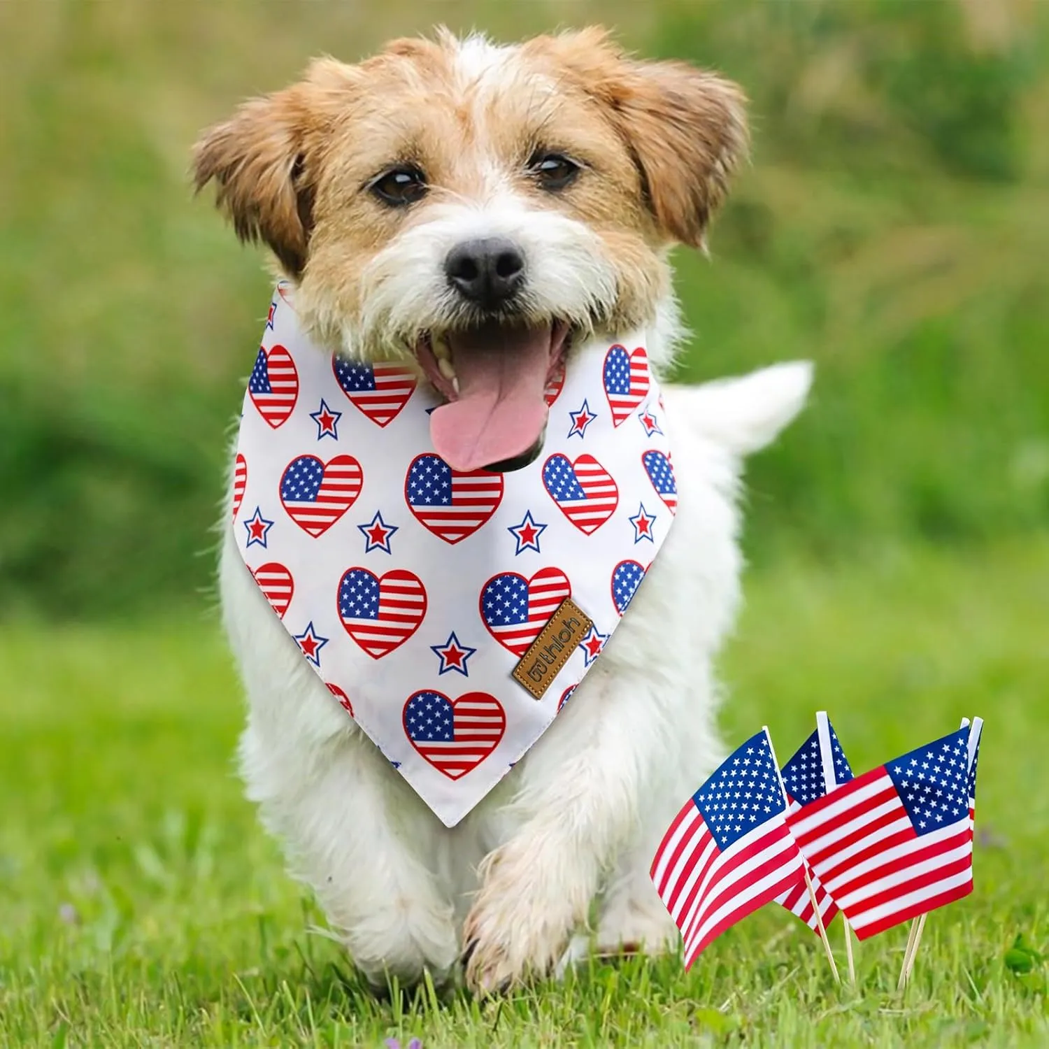 4th of July Dog Bandanas - 2 Pack Reversible American Flag Pet Scarf for Boy and Girl | Premium Durable Fabric | Stripe Patriotic Bandana for Small Medium Large Dogs