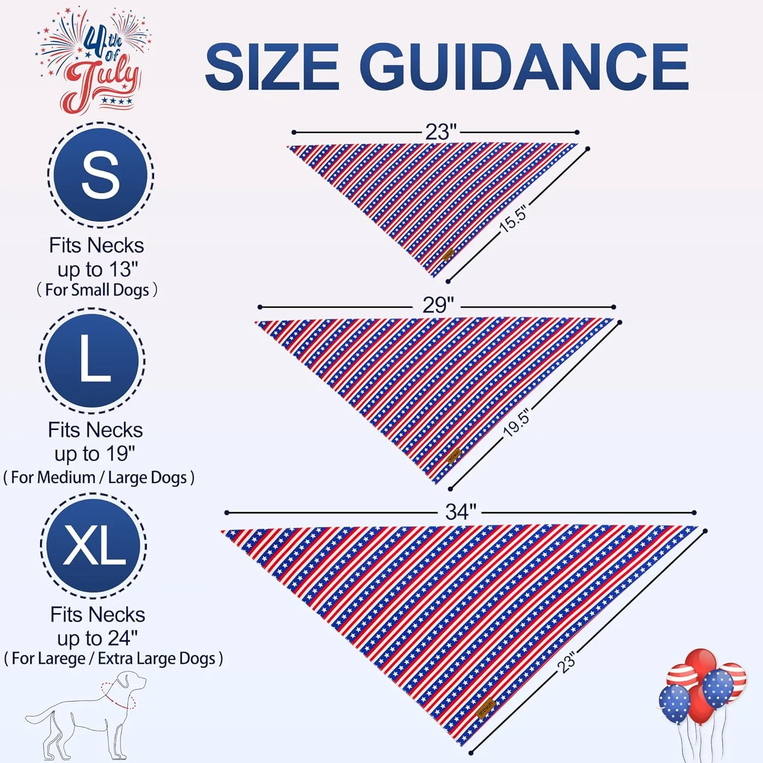 4th of July Dog Bandanas - 2 Pack Reversible American Flag Pet Scarf for Boy and Girl | Premium Durable Fabric | Stripe Patriotic Bandana for Small Medium Large Dogs