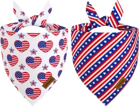4th of July Dog Bandanas - 2 Pack Reversible American Flag Pet Scarf for Boy and Girl | Premium Durable Fabric | Stripe Patriotic Bandana for Small Medium Large Dogs