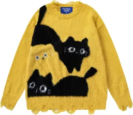 Aelfric Eden Sweaters Color Blocking Cat Sweater Casual Soft Warm Knitted Cat Pullover Tops 2025 Trendy Outfits