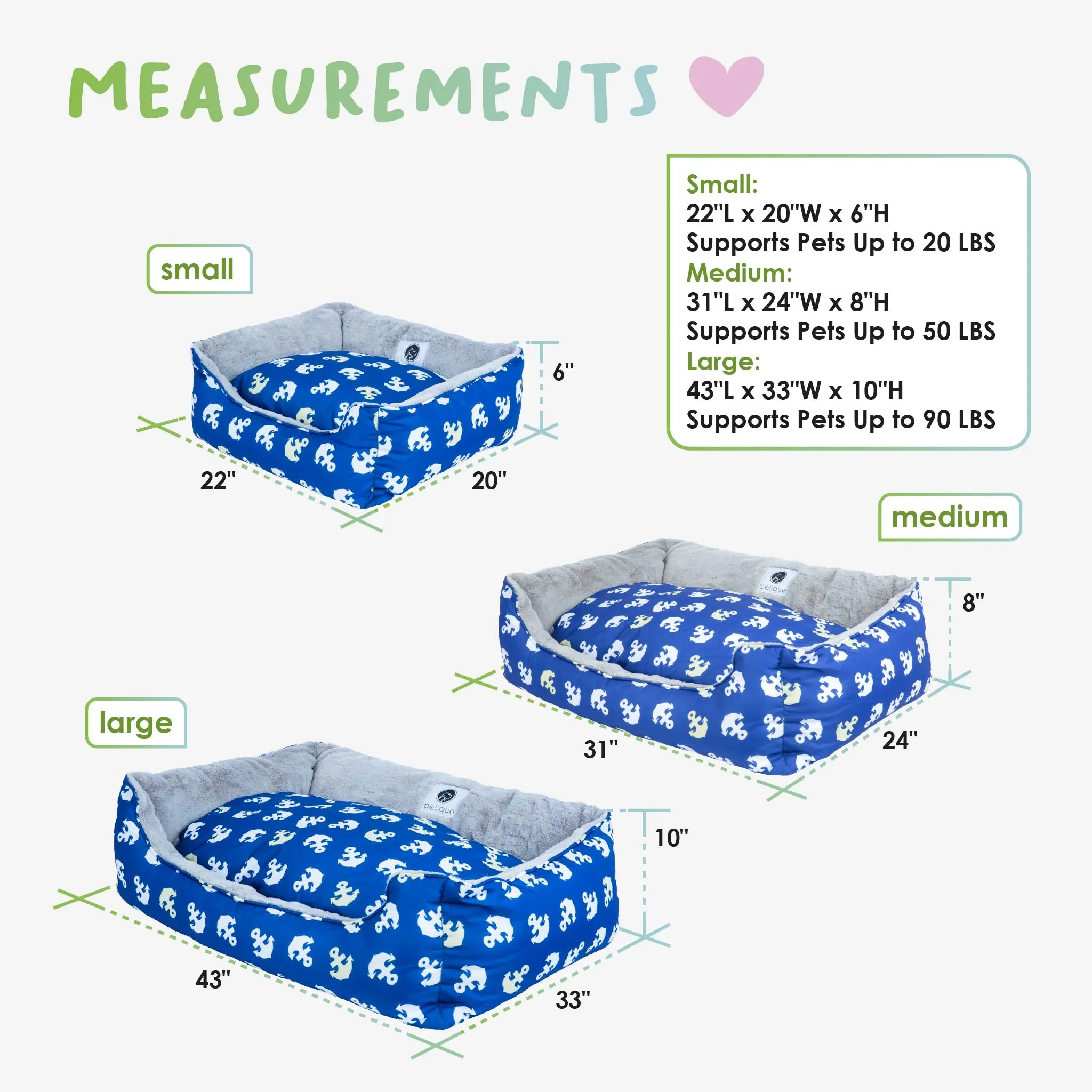 Anchor's Away Reversible Pet Bed Soft Calming Pet Bed, Anti-Anxiety, Nonskid Bottom, Premium Comfort Plus Pet Bed for Large/Medium/Small Dogs/Cats, SUPPORTS UP TO 90LBS (45"x30"x10")