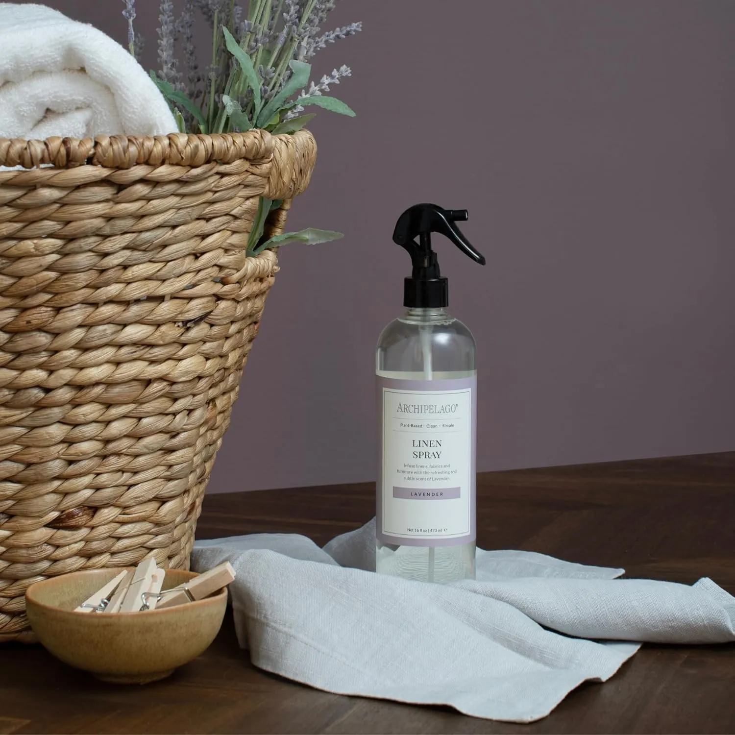 Archipelago Botanicals Lavender Linen Spray  Fabric & Room Freshener with 100% Natural Lavender  Odor Eliminator for Room, Upholstery & Clothes  17.5 fl oz