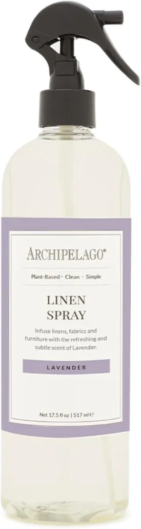 Archipelago Botanicals Lavender Linen Spray  Fabric & Room Freshener with 100% Natural Lavender  Odor Eliminator for Room, Upholstery & Clothes  17.5 fl oz