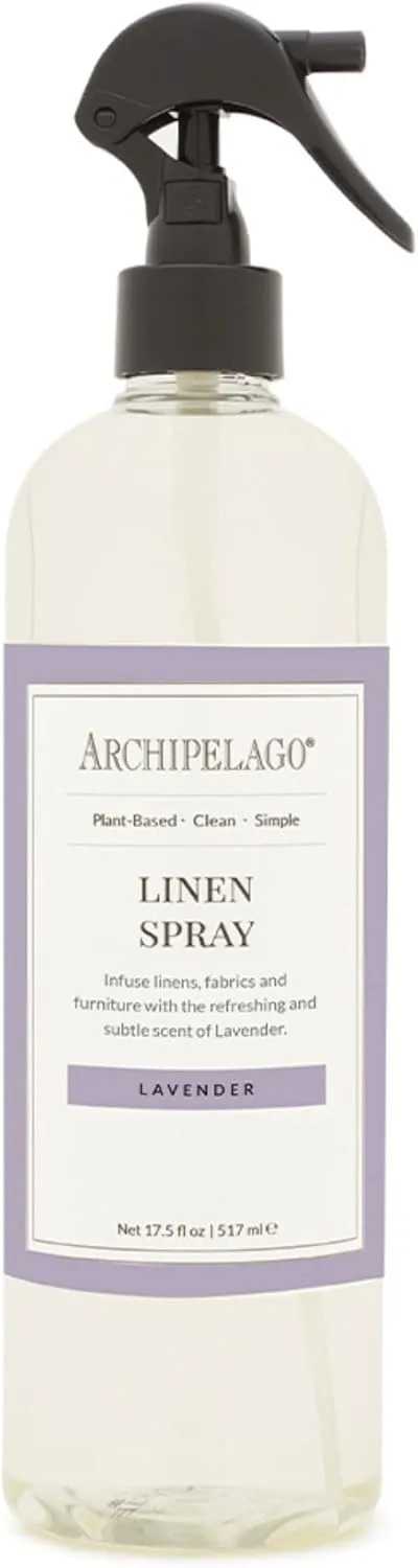 Archipelago Botanicals Lavender Linen Spray  Fabric & Room Freshener with 100% Natural Lavender  Odor Eliminator for Room, Upholstery & Clothes  17.5 fl oz