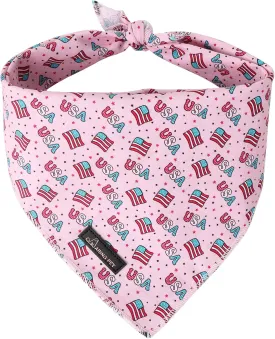 ARING PET 4th of July Dog Bandana-Cute Pink Patriotic Dog Bandana, Comfortable American Flag Pet Scarf Triangle Bibs for Small to Large Boy Girl Dogs and Cats