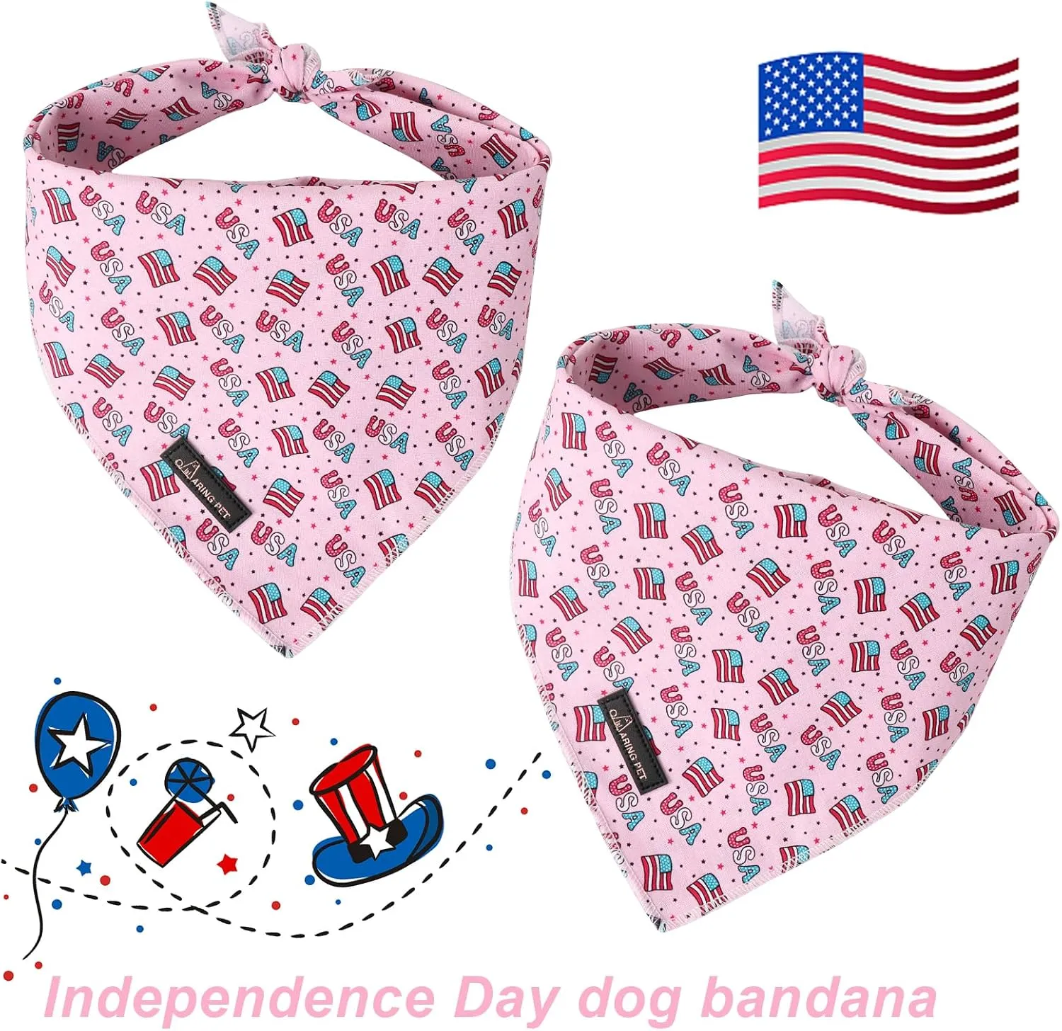 ARING PET 4th of July Dog Bandana-Cute Pink Patriotic Dog Bandana, Comfortable American Flag Pet Scarf Triangle Bibs for Small to Large Boy Girl Dogs and Cats