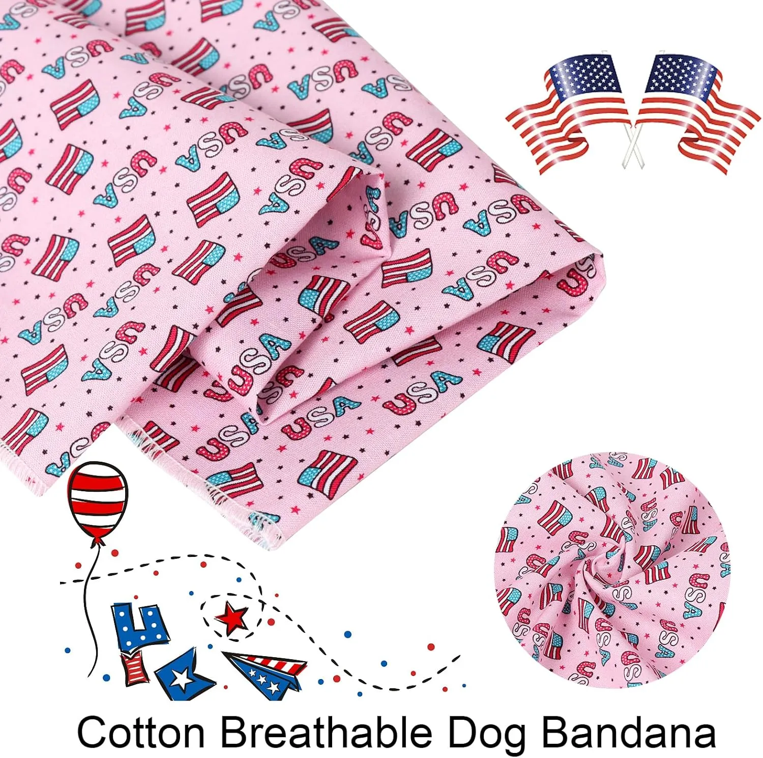 ARING PET 4th of July Dog Bandana-Cute Pink Patriotic Dog Bandana, Comfortable American Flag Pet Scarf Triangle Bibs for Small to Large Boy Girl Dogs and Cats