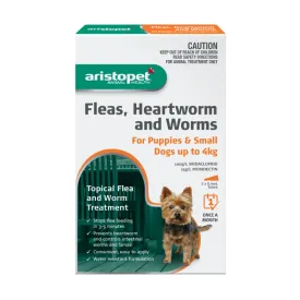 Aristopet Fleas, Heartworm and Worms Topical Treatment for Puppies and Small Dogs Up to 4kg (3 pack)
