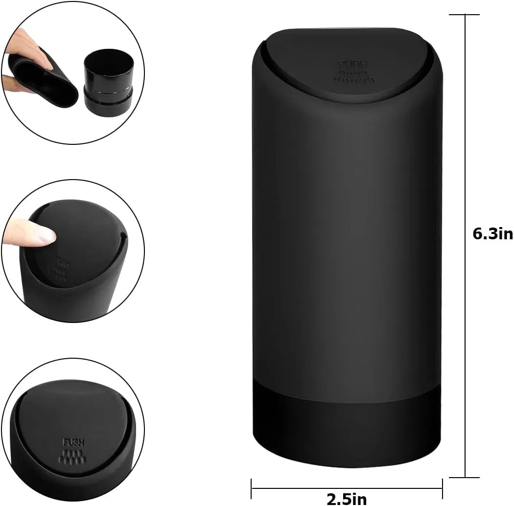 BELOMI Car Trash Can, Mini Silicone Auto Garbage Container with Lid, Waterproof Leakproof Portable Trash Dustbin, Vehicle Rubbish Bins for Automotive, Home, Office, Kitchen, Bedroom (Black)