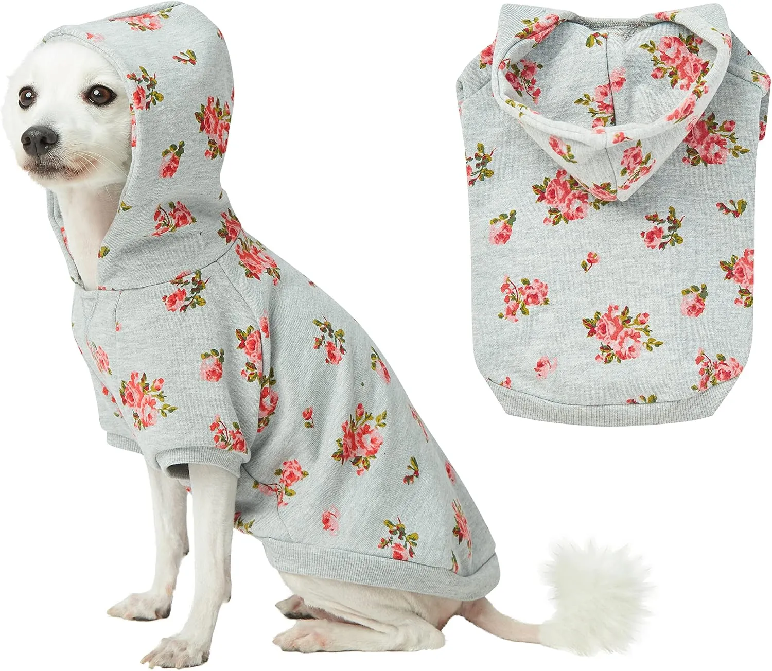 Blueberry Pet Christmas Sweater Dog Hoodie - Stylish Grey Rose Flower Pullover Fleece Dog Sweater Vest, Dog Clothes & Pajamas, Dog Accessories, Hooded Dog Sweaters for Medium Dogs Girl