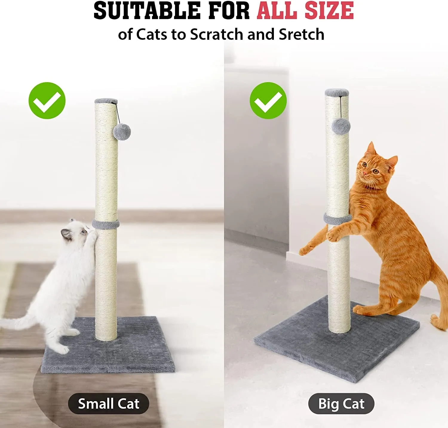 Cat Scratching Post  
Scratching Posts for Indoor Large Cats - Durable Stable Cat Furniture with Sisal Rope - Cat Scratch Post-Grey