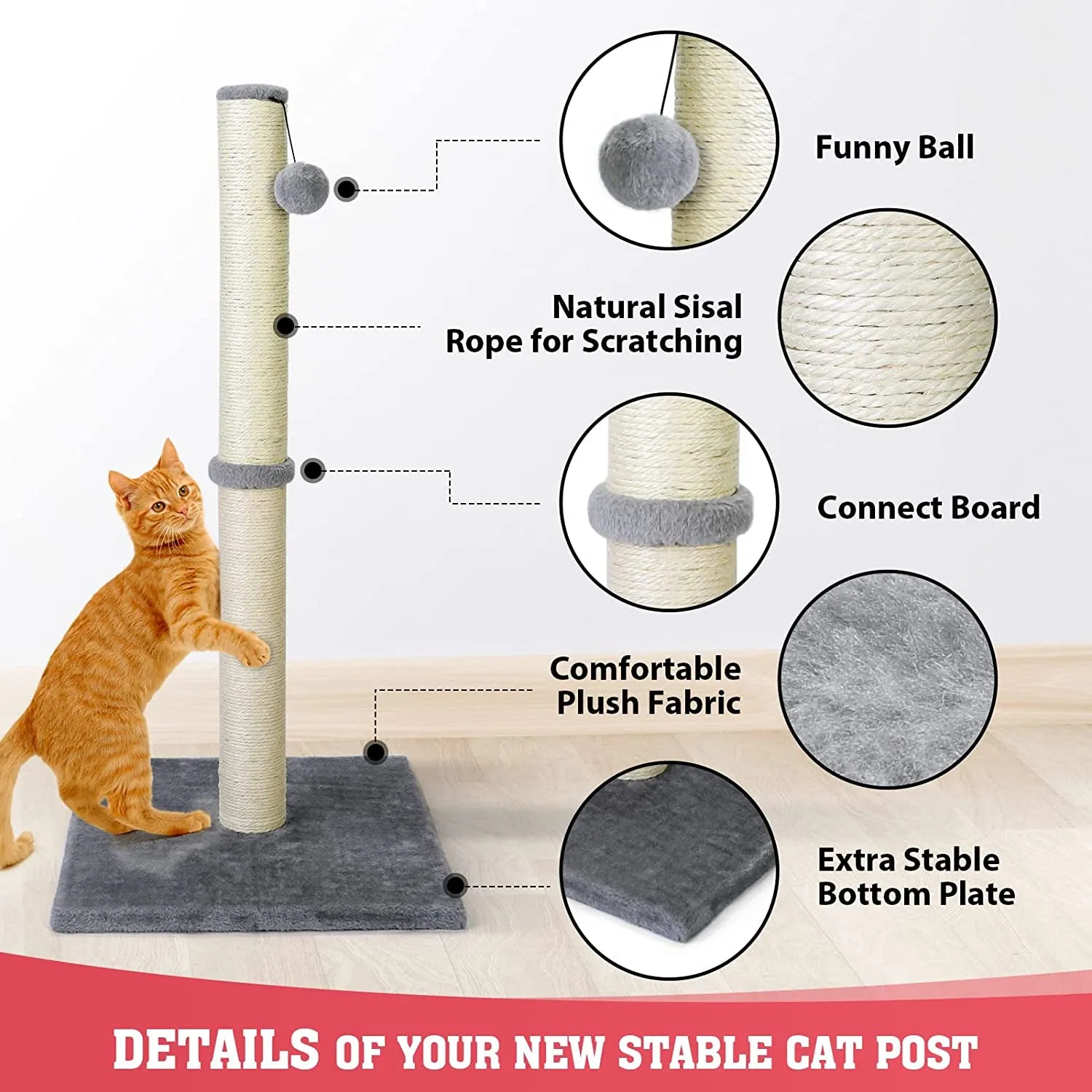 Cat Scratching Post  
Scratching Posts for Indoor Large Cats - Durable Stable Cat Furniture with Sisal Rope - Cat Scratch Post-Grey
