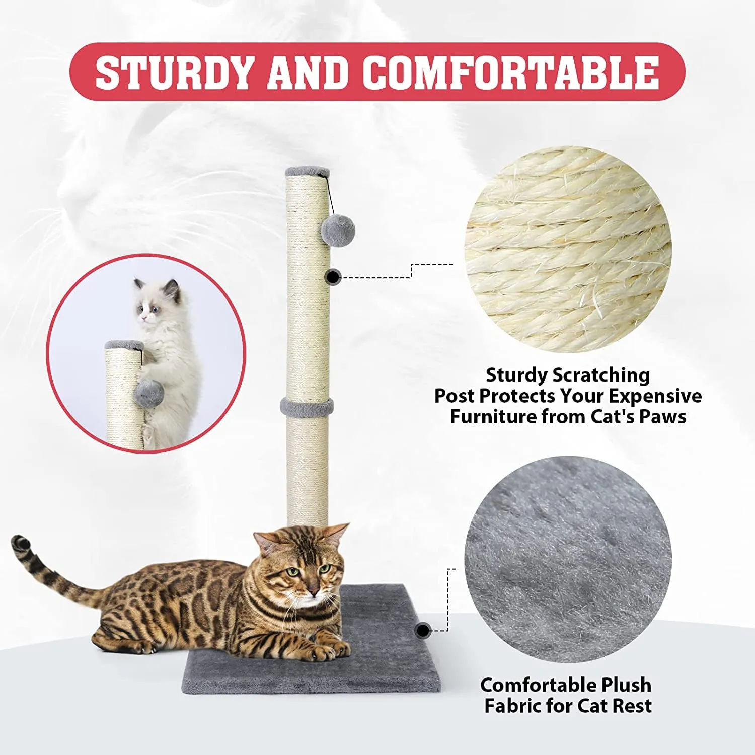 Cat Scratching Post  
Scratching Posts for Indoor Large Cats - Durable Stable Cat Furniture with Sisal Rope - Cat Scratch Post-Grey