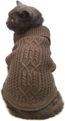 Cat Sweater Keep Your Pets Cozy, 16 Color Turtleneck Knitted Sleeveless Cat Clothes, Winter Outfits for Cats & Small Dogs During Cold Seasons (Brown, Medium)