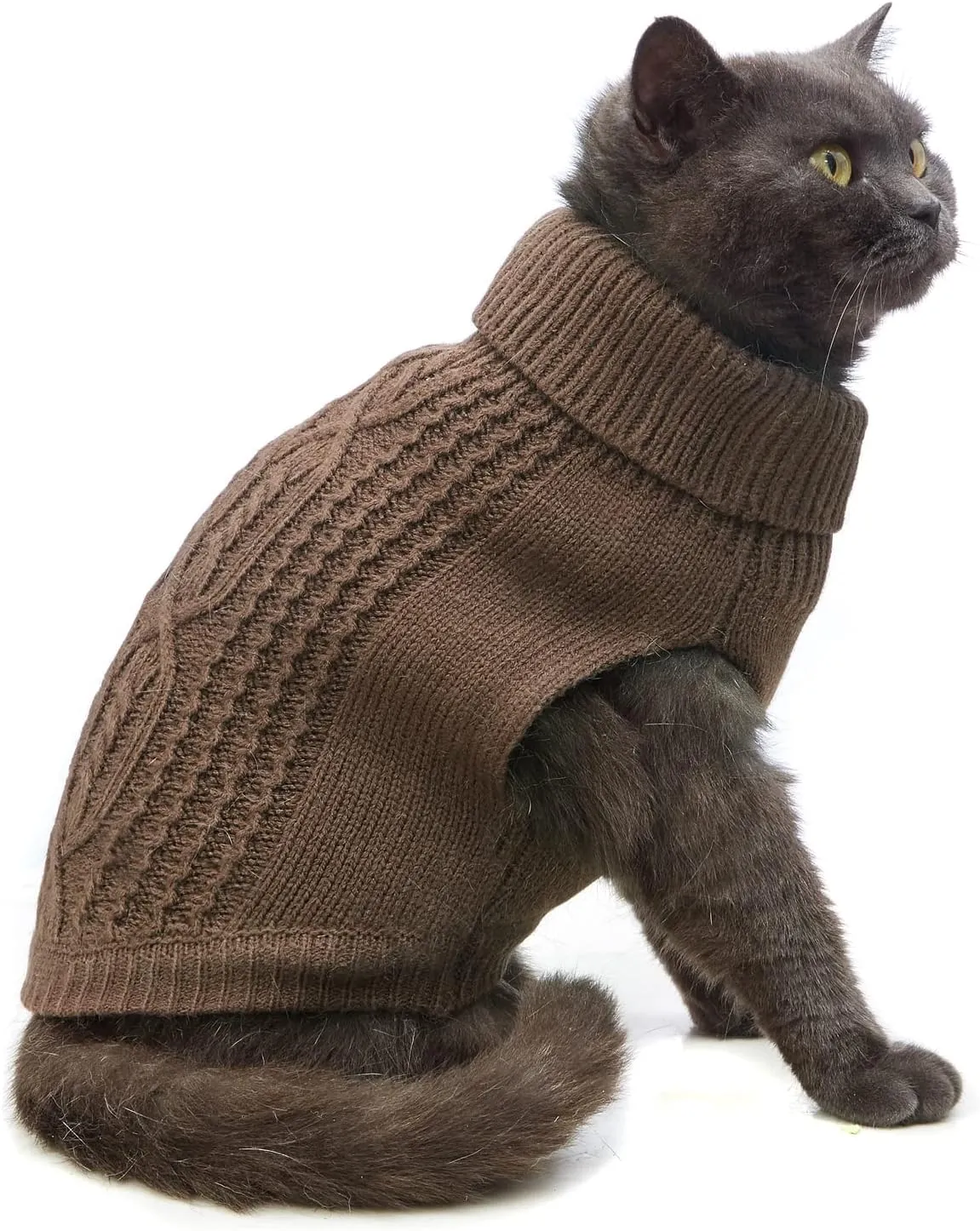 Cat Sweater Keep Your Pets Cozy, 16 Color Turtleneck Knitted Sleeveless Cat Clothes, Winter Outfits for Cats & Small Dogs During Cold Seasons (Brown, Medium)