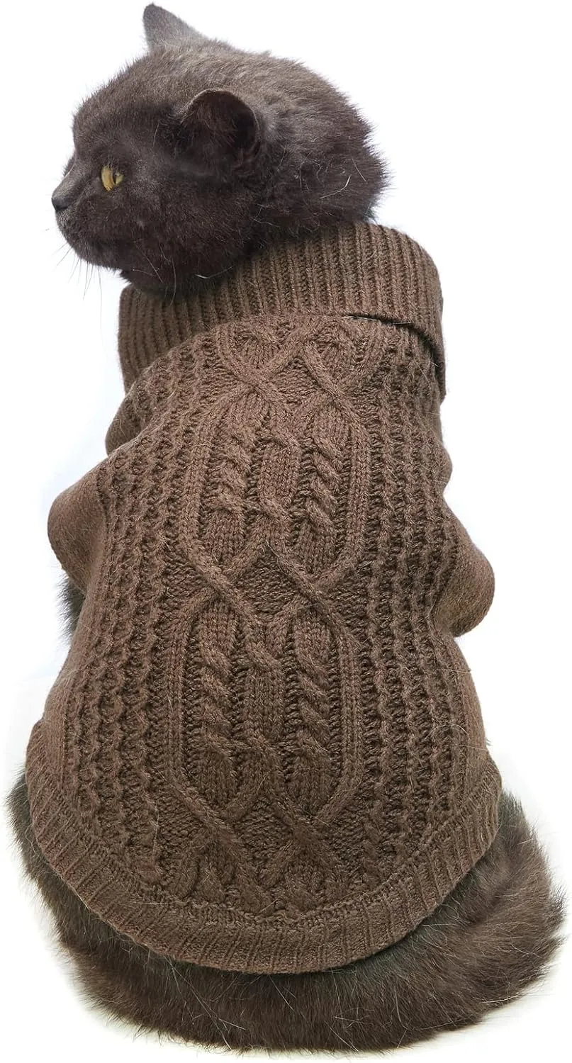 Cat Sweater Keep Your Pets Cozy, 16 Color Turtleneck Knitted Sleeveless Cat Clothes, Winter Outfits for Cats & Small Dogs During Cold Seasons (Brown, Medium)
