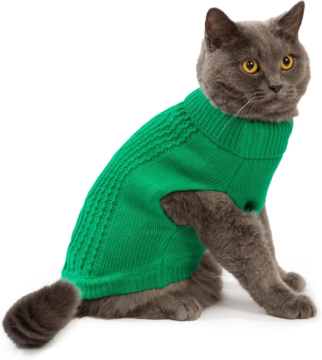 Cat Sweater Keep Your Pets Cozy, 16 Color Turtleneck Knitted Sleeveless Cat Clothes, Winter Outfits for Cats & Small Dogs During Cold Seasons (Dark Green, Medium)
