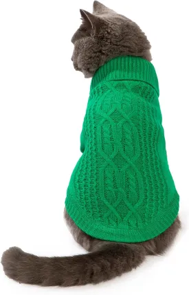 Cat Sweater Keep Your Pets Cozy, 16 Color Turtleneck Knitted Sleeveless Cat Clothes, Winter Outfits for Cats & Small Dogs During Cold Seasons (Dark Green, Medium)