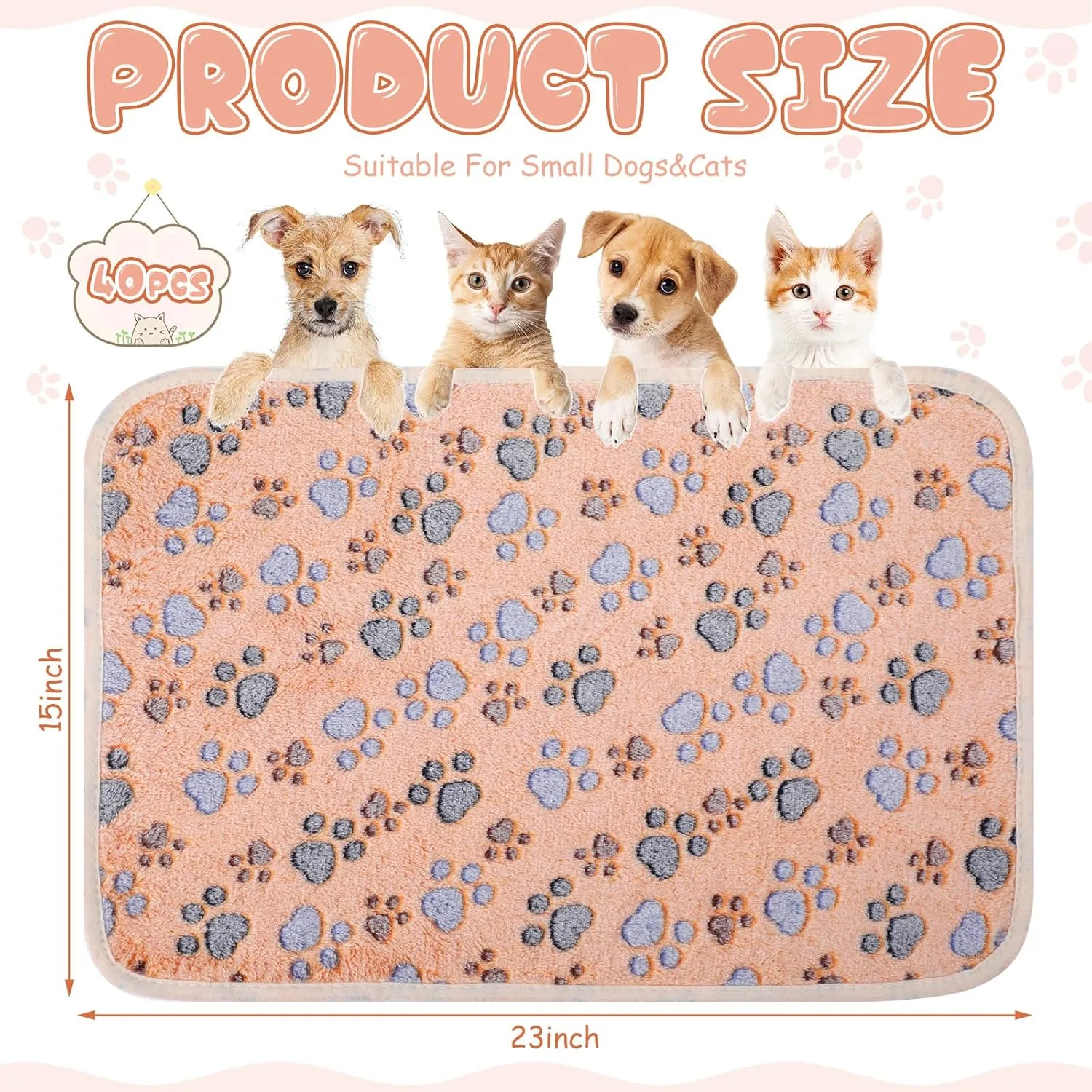 Chumia 40 Pcs Blankets Soft Fluffy Fleece Washable Pet Dog Sleep mat Paw Print Pattern Fleece Blankets for Pets Throw Warm Bed Mat for Dog Puppy Cat(24 x 16 Inch,Brown)