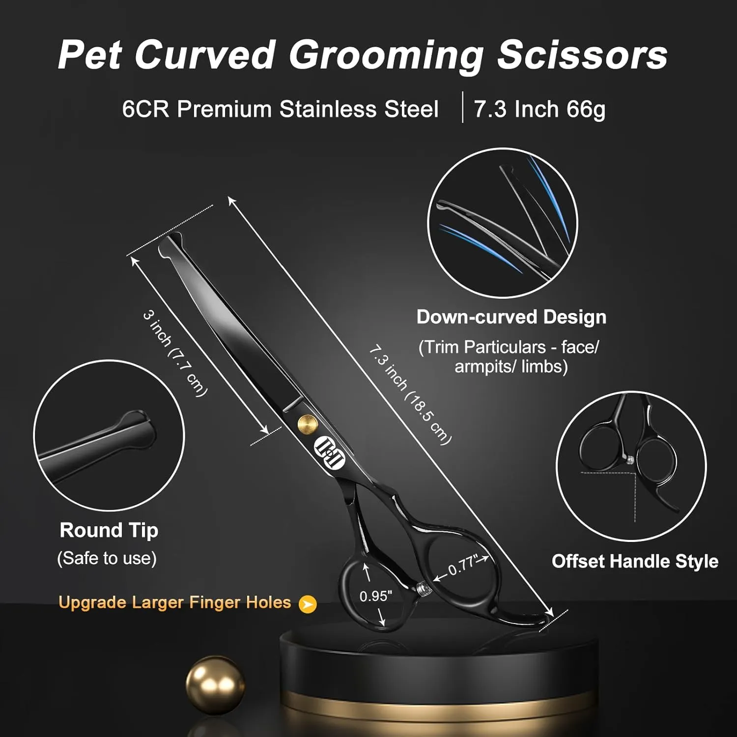 CIICII Dog Grooming Scissors Kit, 10-In-1 Professional Pet Grooming Scissors Set with Safety Round Tip (Dogs/Cat Hair Cutting Trimming Thinning Shears with Curved Scissors) for DIY Home Salon (Black)