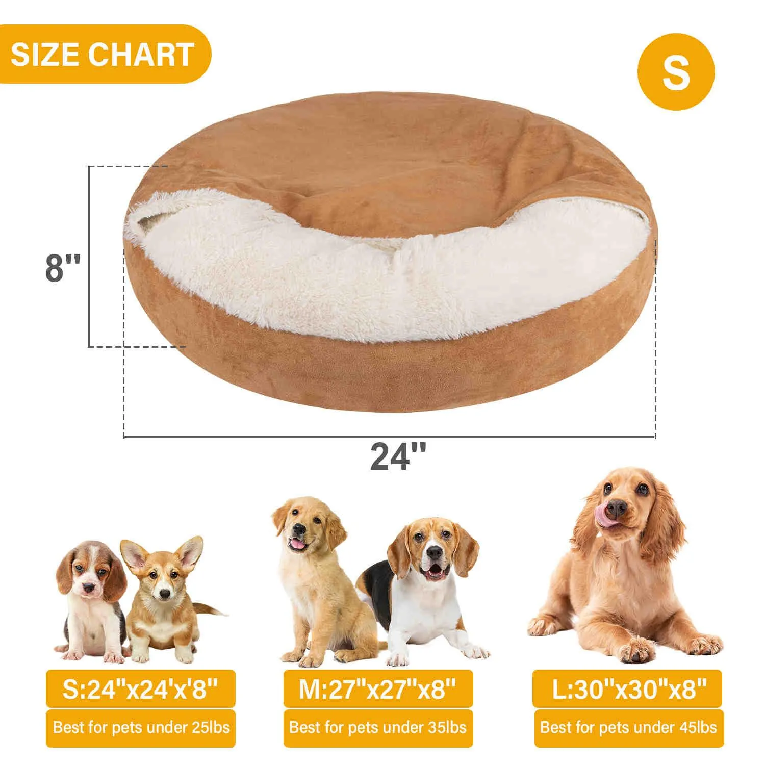 Covered Pet Bed, Washable, Khak, 1 Pack