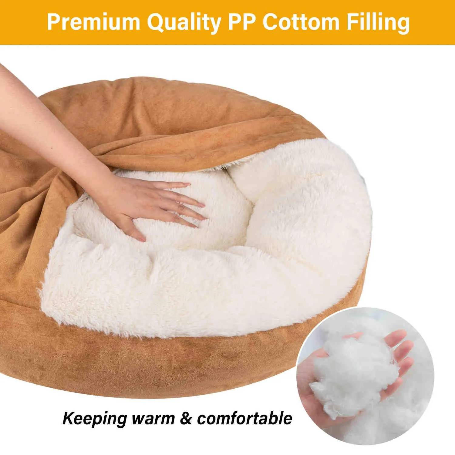 Covered Pet Bed, Washable, Khak, 1 Pack