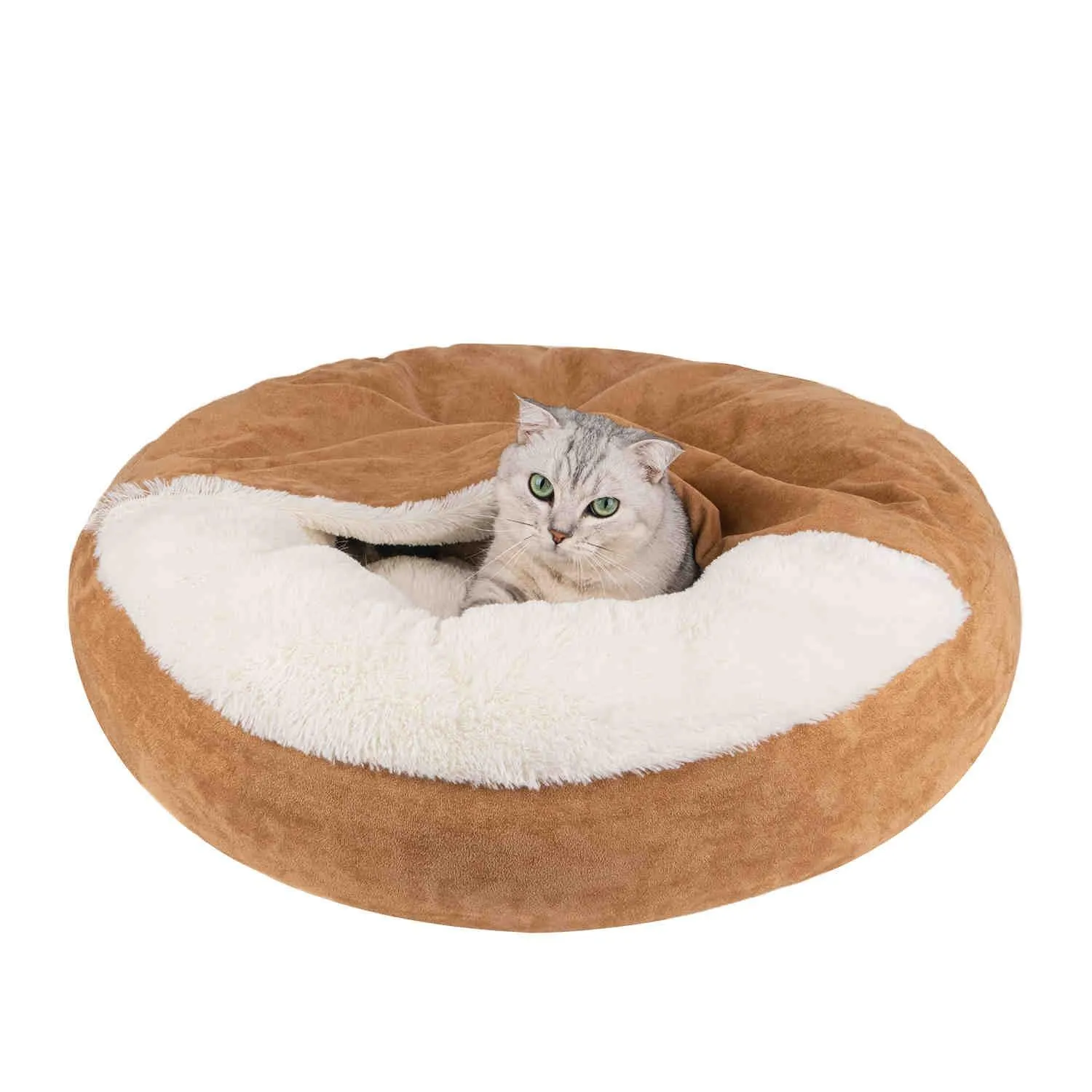 Covered Pet Bed, Washable, Khak, 1 Pack