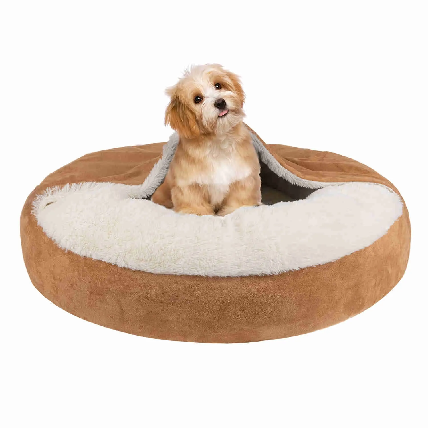Covered Pet Bed, Washable, Khak, 1 Pack