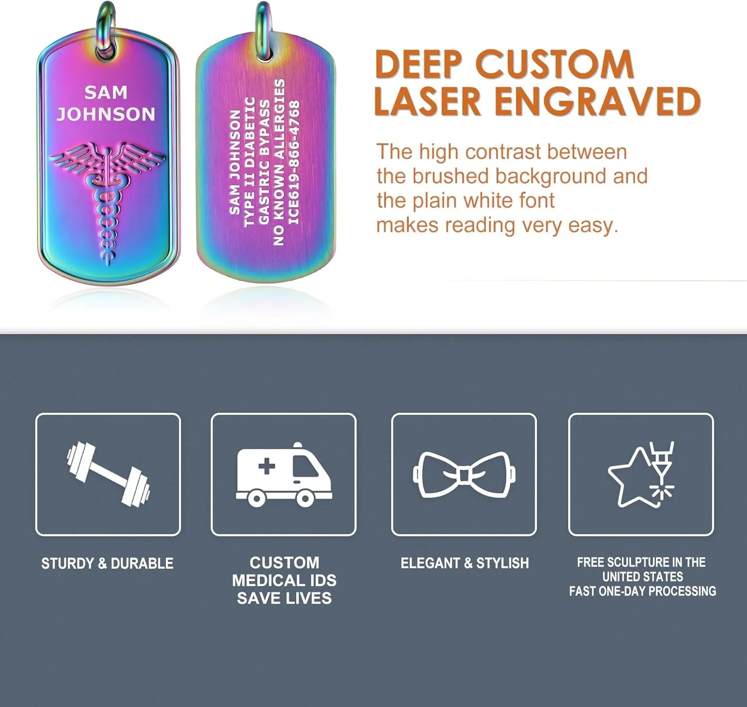 Divoti Deep Custom Laser Engraved 316L Classic Medical Alert ID Dog Tag Necklaces - Styles
