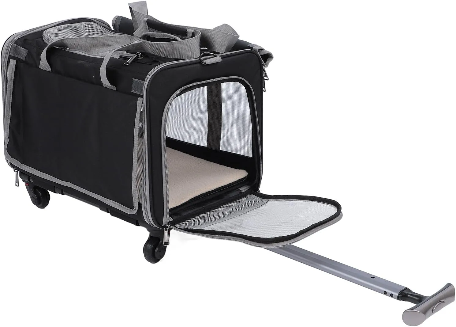Dog Cat Carrier with Wheels, Foldable Pet Carrier Bag with Breathable 4 Mesh Window, Portable Pet Travel Bag