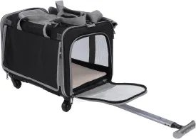 Dog Cat Carrier with Wheels, Foldable Pet Carrier Bag with Breathable 4 Mesh Window, Portable Pet Travel Bag