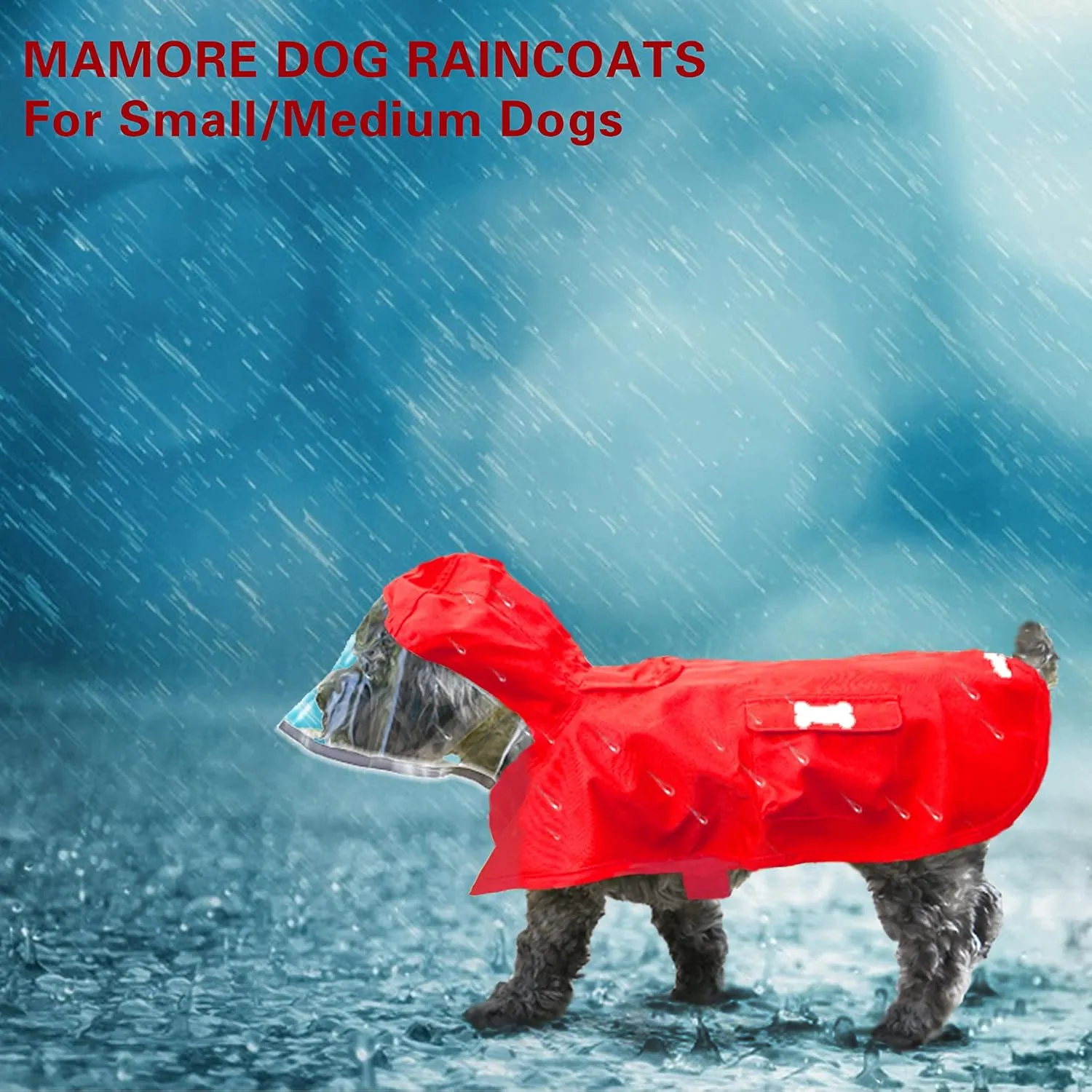 Dog Raincoat,Waterproof Rain Poncho with Hoodie, High Reflective Adjustable Pet Rain Jacket with Leash Hole for Small Medium and Large Dogs (Red, Medium)
