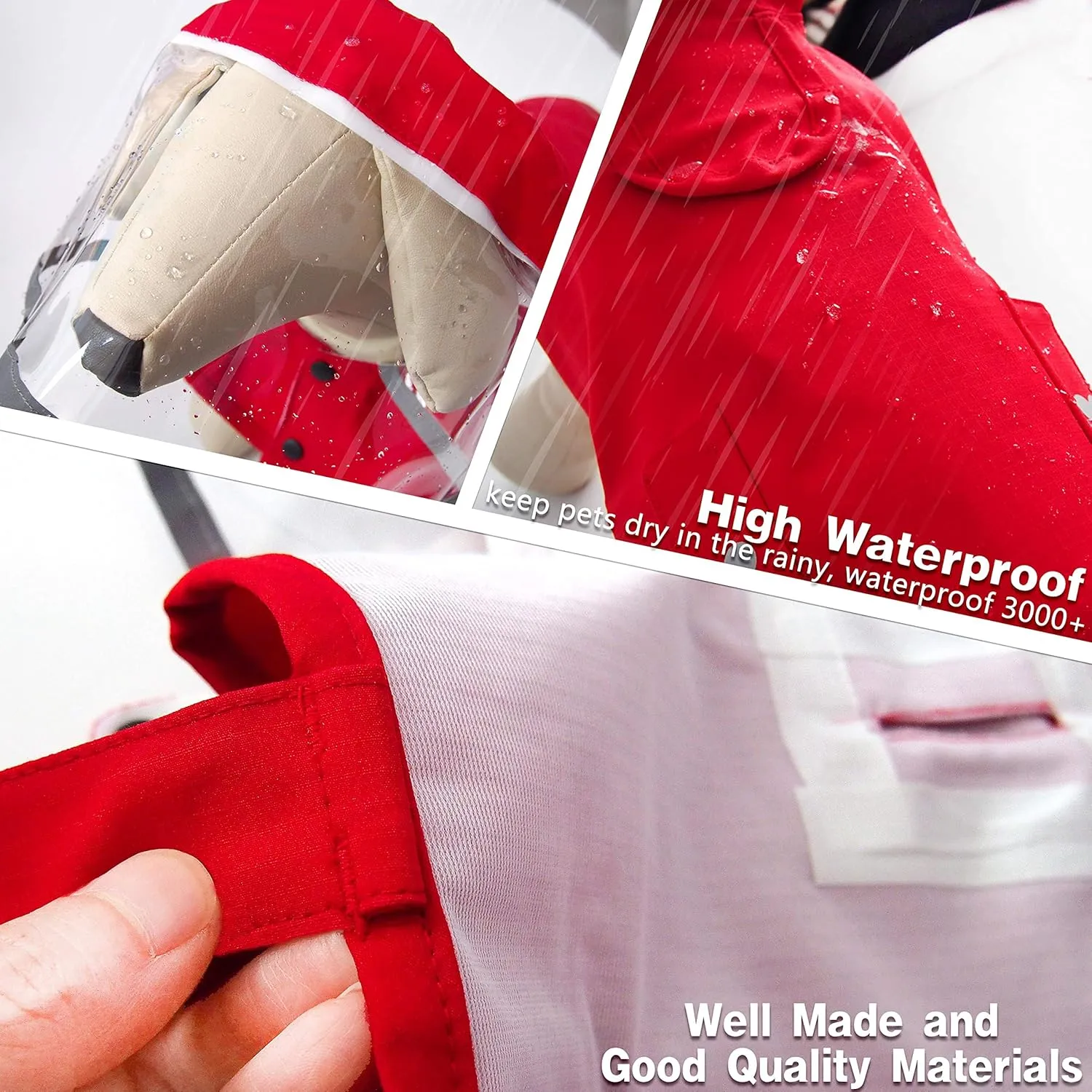 Dog Raincoat,Waterproof Rain Poncho with Hoodie, High Reflective Adjustable Pet Rain Jacket with Leash Hole for Small Medium and Large Dogs (Red, Medium)