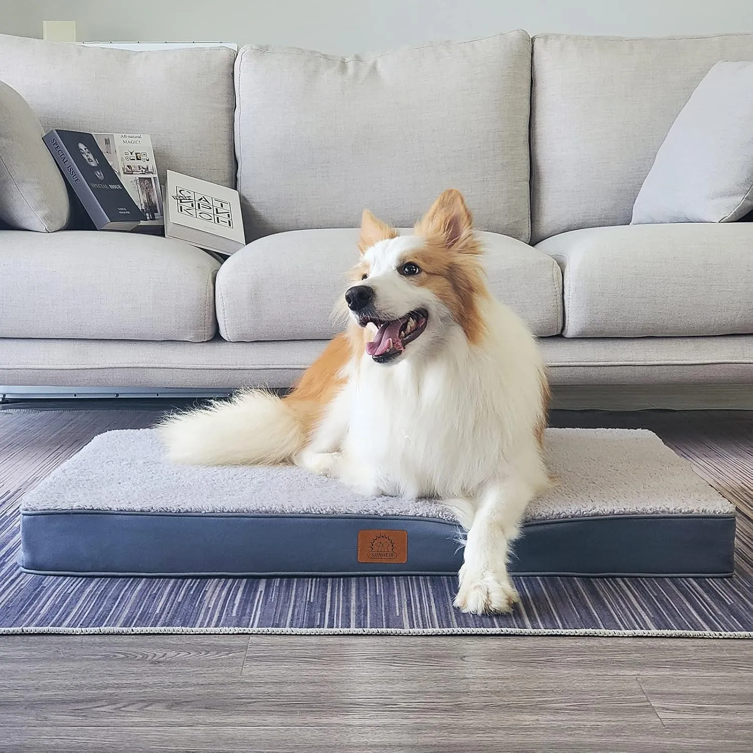 Extra Large Dog Bed Waterproof Dog Bed, Jumbo Orthopedic Dog Beds with Removable Washable Cover for Large Dogs, Pet Bed Mat Egg-Crate Foam, 54"X42"X4", Grey