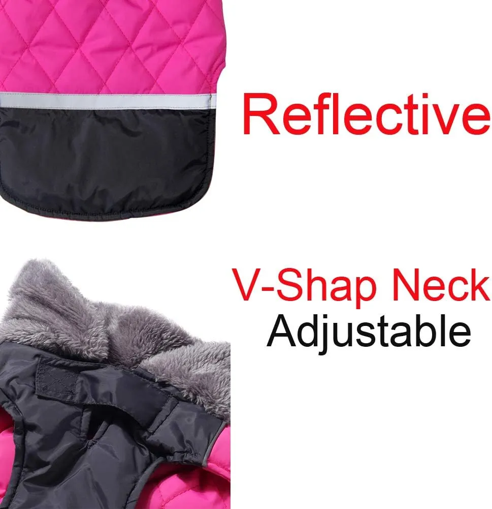 Fleece Collar Reversible Dog Coats for Small Dogs Waterproof Warm Puppy Jacket for Cold Winter,Dark Pink S