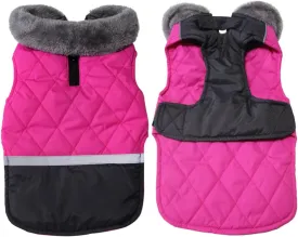 Fleece Collar Reversible Dog Coats for Small Dogs Waterproof Warm Puppy Jacket for Cold Winter,Dark Pink S
