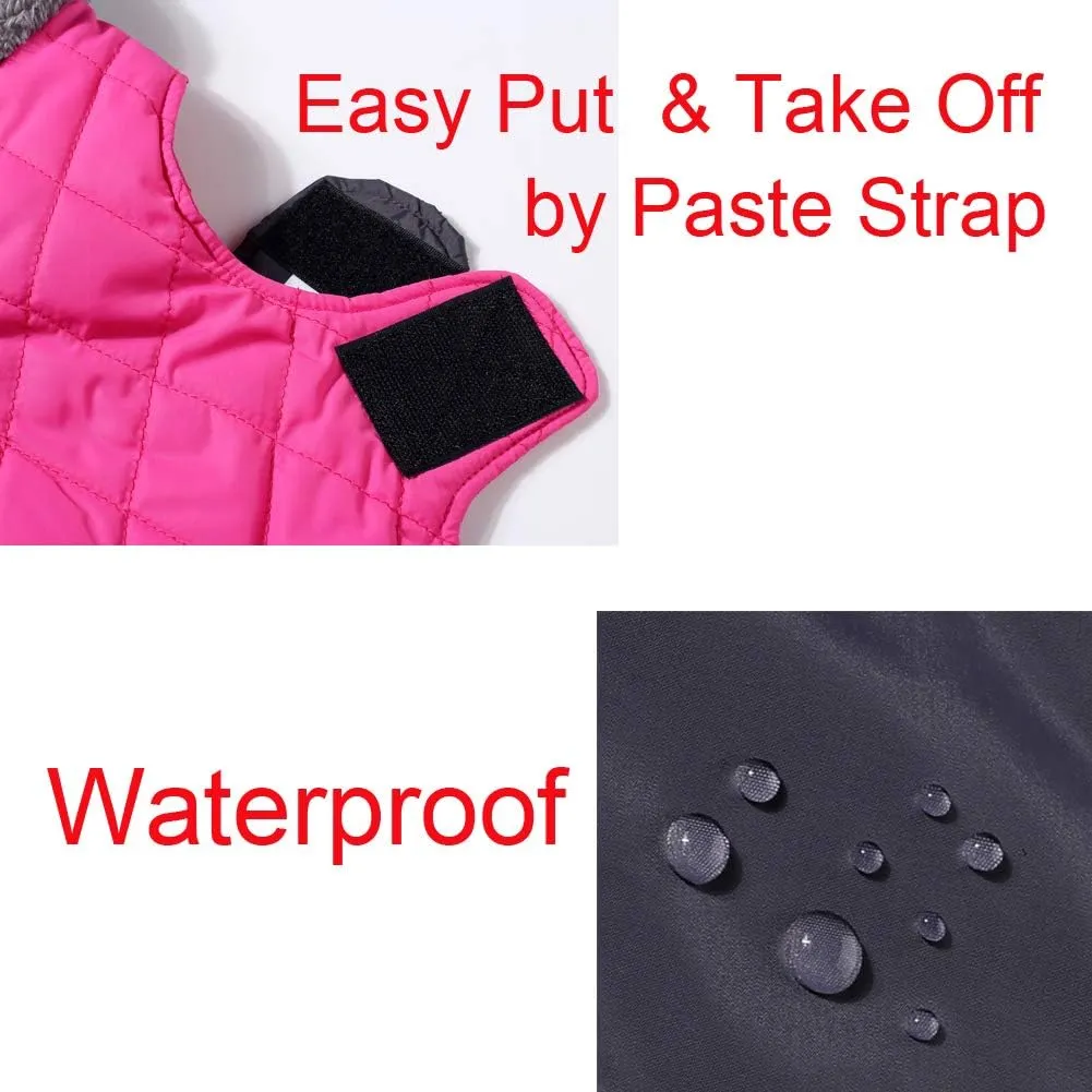 Fleece Collar Reversible Dog Coats for Small Dogs Waterproof Warm Puppy Jacket for Cold Winter,Dark Pink S